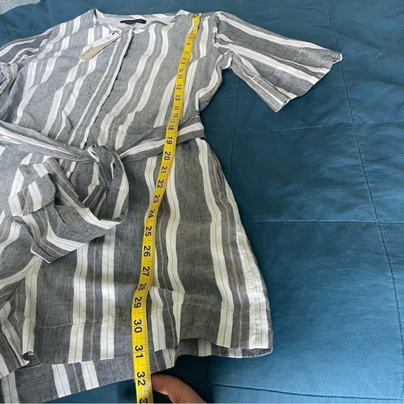NWT BANANA REPUBLIC GREY WHITE STRIPE LINEN ROMPER. SIZE 10Petite - Picture 7 of 11